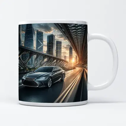 Lexus ES Speeding Across Futuristic City Bridge