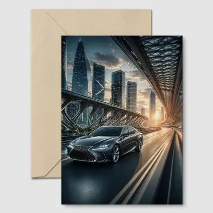Lexus ES Speeding Across Futuristic City Bridge