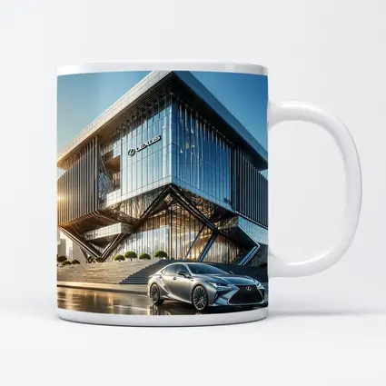 Lexus ES Silver Sedan Modern Glass Building