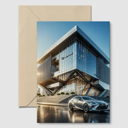 Lexus ES Silver Sedan Modern Glass Building