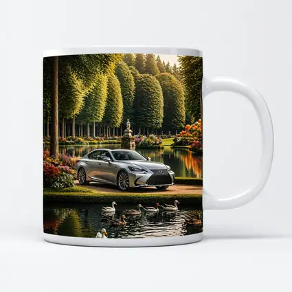 Lexus LS Silver Sedan Garden Lake Scene
