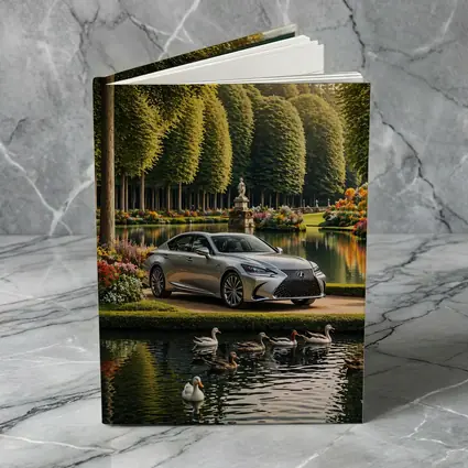 Lexus LS Silver Sedan Garden Lake Scene