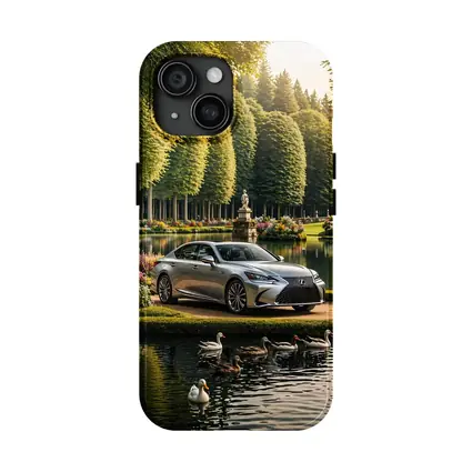 Lexus LS Silver Sedan Garden Lake Scene