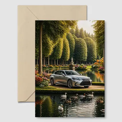 Lexus LS Silver Sedan Garden Lake Scene
