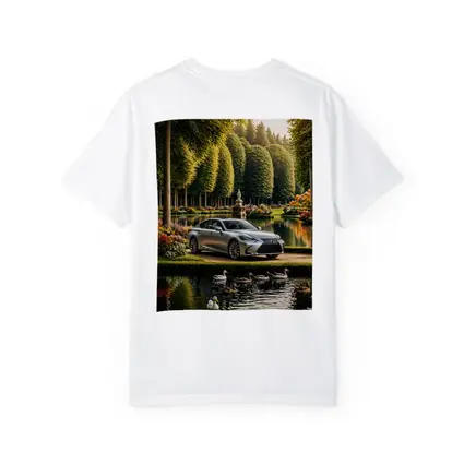 Lexus LS Silver Sedan Garden Lake Scene