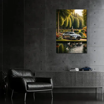 Lexus LS Silver Sedan Garden Lake Scene