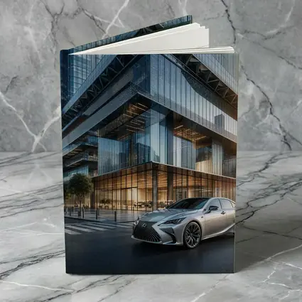 Lexus ES Sedan Outside Glass Office Tower