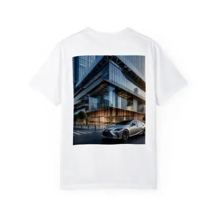 Lexus ES Sedan Outside Glass Office Tower