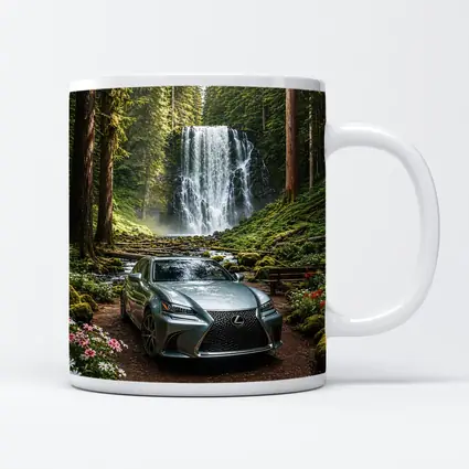 Lexus GS Silver Sedan Forest Waterfall