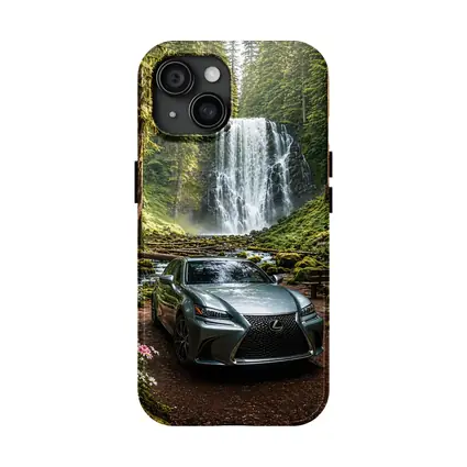 Lexus GS Silver Sedan Forest Waterfall