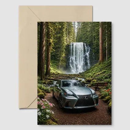 Lexus GS Silver Sedan Forest Waterfall