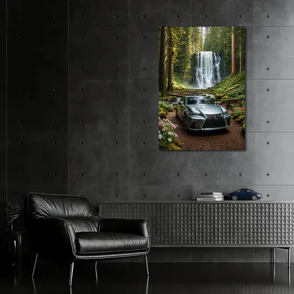 Lexus GS Silver Sedan Forest Waterfall