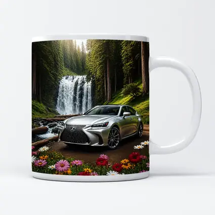Lexus GS Silver Sedan Waterfall Forest