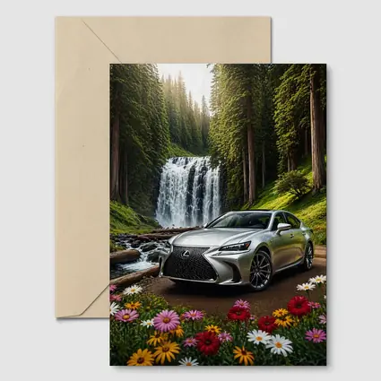 Lexus GS Silver Sedan Waterfall Forest