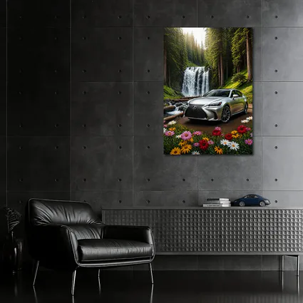 Lexus GS Silver Sedan Waterfall Forest