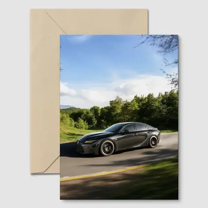 Lexus IS Dark Sedan Speeding Forest Road
