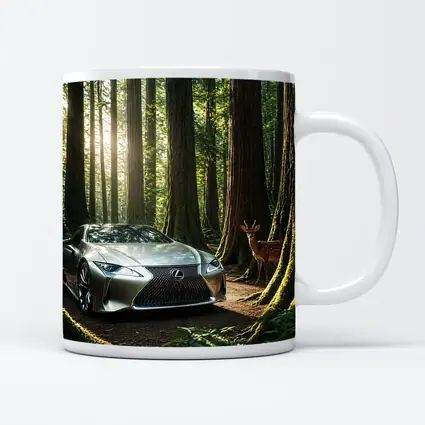 Lexus LC Silver Sports Car Forest Deer