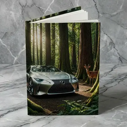 Lexus LC Silver Sports Car Forest Deer