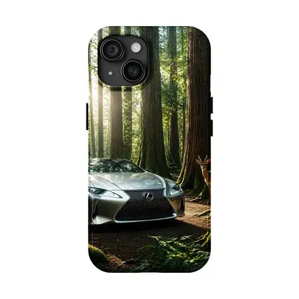 Lexus LC Silver Sports Car Forest Deer