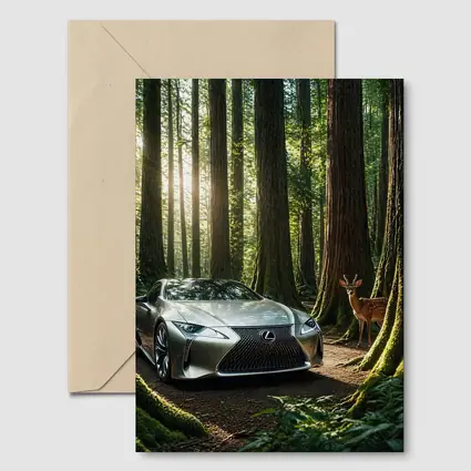 Lexus LC Silver Sports Car Forest Deer