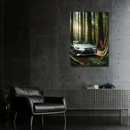 Lexus LC Silver Sports Car Forest Deer