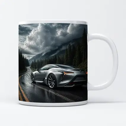 Lexus LC Silver Coupe Rainy Mountain Road