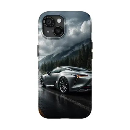 Lexus LC Silver Coupe Rainy Mountain Road