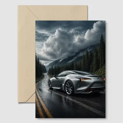 Lexus LC Silver Coupe Rainy Mountain Road