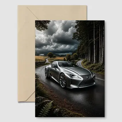 Lexus LC Silver Coupe Stormy Country Road