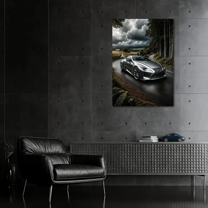 Lexus LC Silver Coupe Stormy Country Road