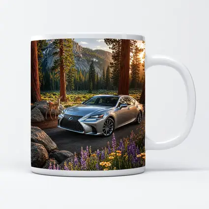 Lexus LS Silver Sedan Forest Mountain Setting
