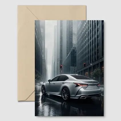 Lexus LS Silver Sedan Rainy City Streets