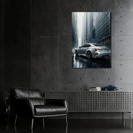 Lexus LS Silver Sedan Rainy City Streets