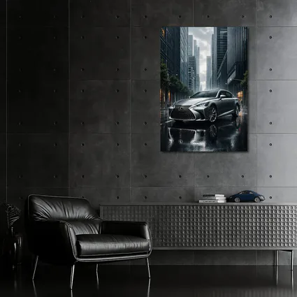 Lexus LS Silver Sedan Rainy City Street