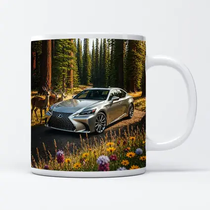 Lexus LS Silver Sedan Forest Deer Setting