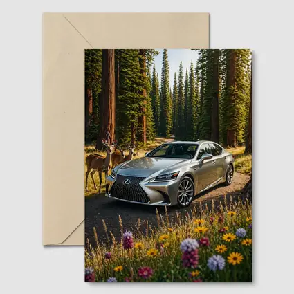 Lexus LS Silver Sedan Forest Deer Setting