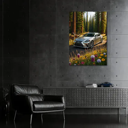Lexus LS Silver Sedan Forest Deer Setting