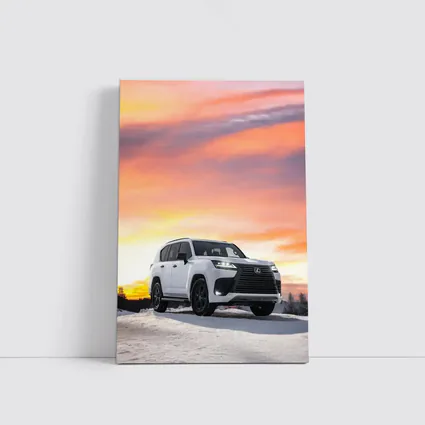 Lexus LX White SUV Winter Sunset Sky