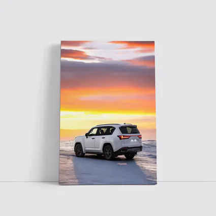 Lexus LX White SUV Fiery Sunset Sky