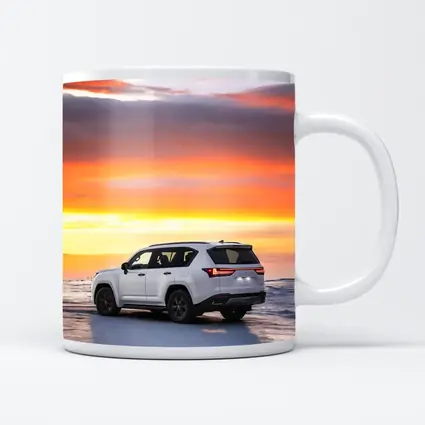 Lexus LX White SUV Fiery Sunset Sky
