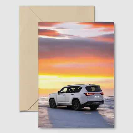 Lexus LX White SUV Fiery Sunset Sky