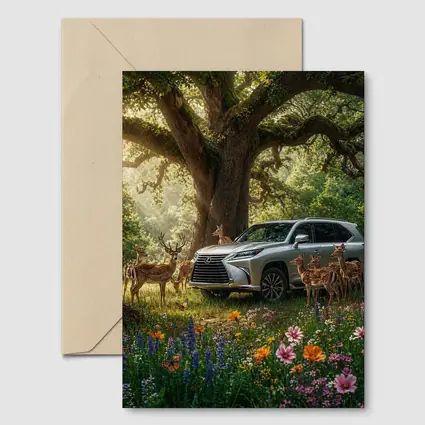 Lexus LX Silver SUV Forest Deer Scene
