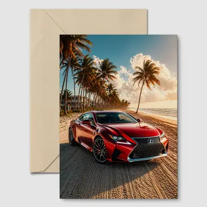 Lexus RC Red Coupe Beach Palm Trees