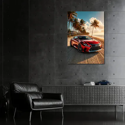 Lexus RC Red Coupe Beach Palm Trees