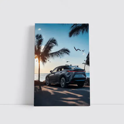 Lexus RZ Parked By Tropical Beach Sunset