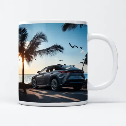 Lexus RZ Parked By Tropical Beach Sunset