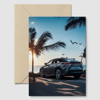 Lexus RZ Parked By Tropical Beach Sunset