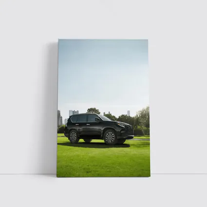 Black Lexus GX City Skyline Green Lawn