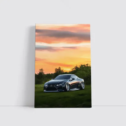 Lexus LC Slammed Black Car Sunset Sky