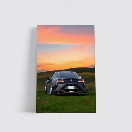 Lexus LC500 Black Coupe Sunset Field